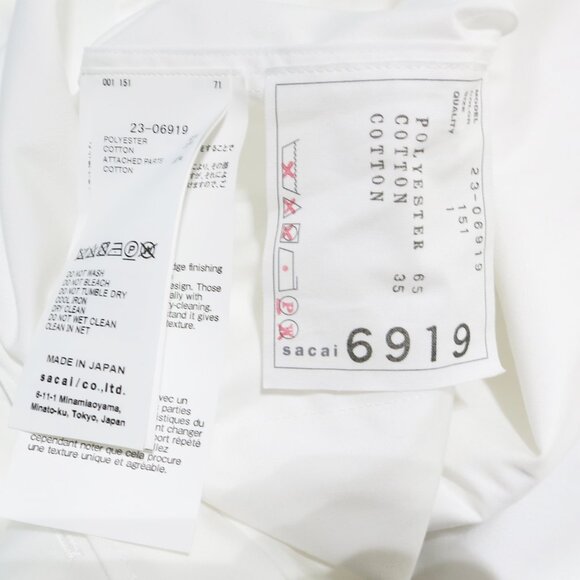 SACAI White Poplin Asymmetrical Tuxedo Collar Pleated Oversized Shirt 1 - Picture 12 of 12